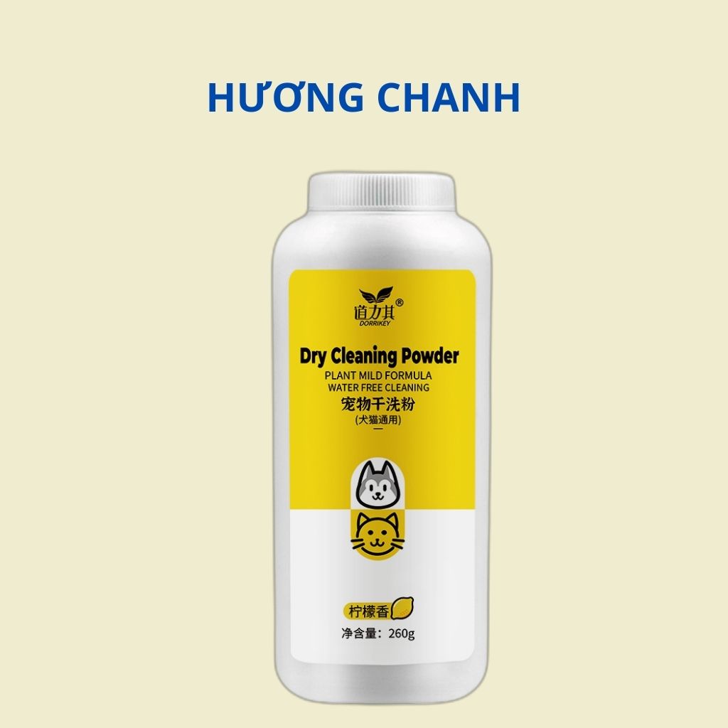 Bột tắm khô Dorrikey giúp khử khuẩn làm sạch cơ thể cho thú cưng - Chai 260g