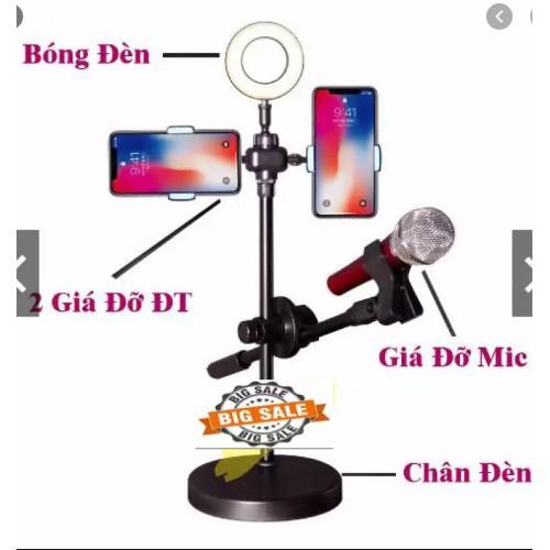 Kẹp mic và kẹp điện thoại livestream 4 trong 1, đèn 4 trong 1 tiện dụng