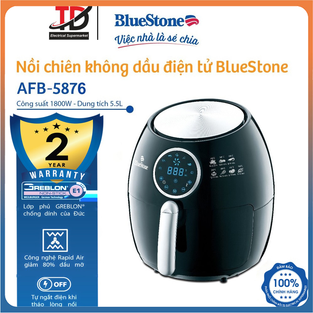 Nồi Chiên Không Dầu Điện Tử Bluestone AFB-5876, 5.5Lit-1800W, Hàng Chính Hãng