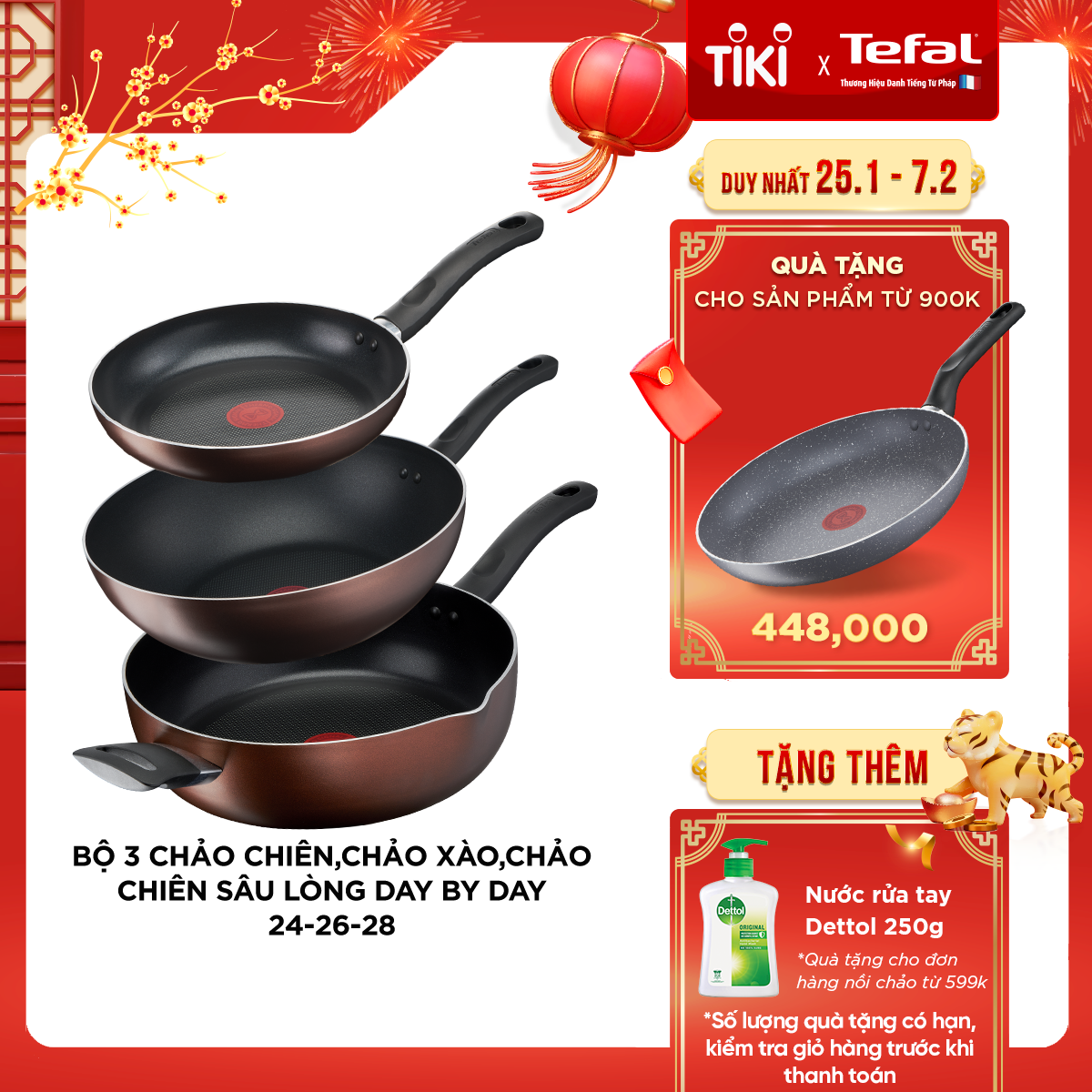 Bộ 3 chảo chống dính đáy từ Tefal Day by Day dùng cho mọi loại bếp (24cm, 28cm, 26cm) - Hàng chính hãng