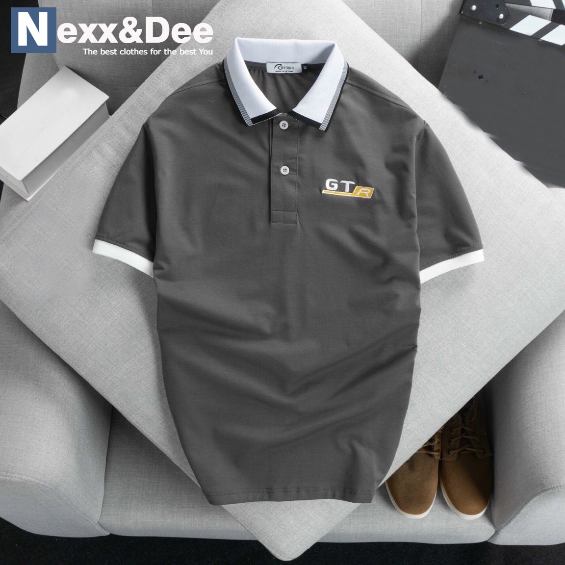 Áo thun polo nam cá sấu phối sọc ngang có cổ bẻ cao cấp CS28