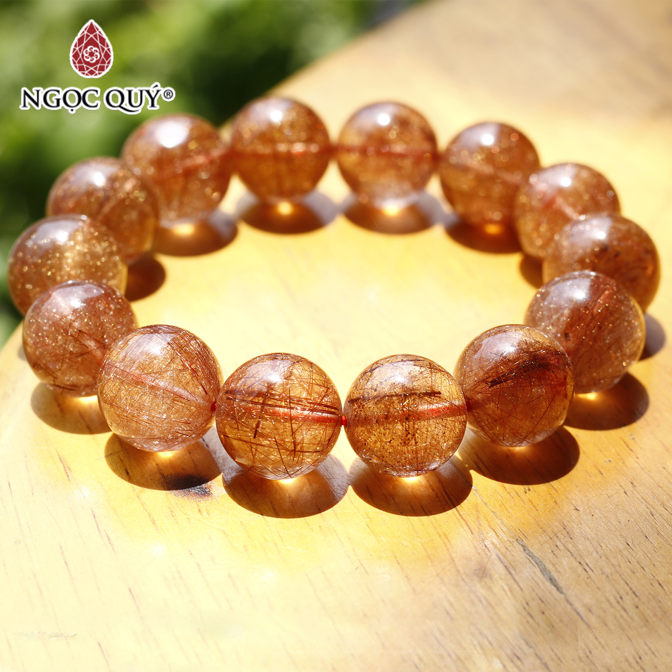 Vòng thạch anh tóc đỏ cam size hạt 15mm mệnh hỏa, thổ - Ngọc Quý Gemstones