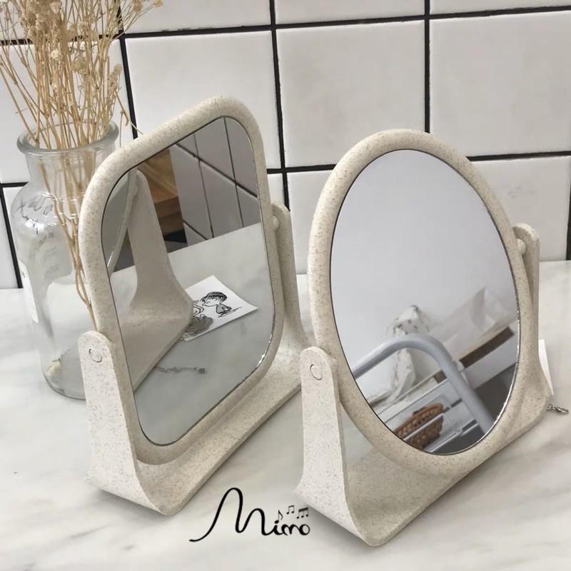 Gương trang điểm để bàn xoay 360 độ gương để bàn trang điểm lúa mạch xoay gương soi trang điểm kích thước 17 x 19 cm