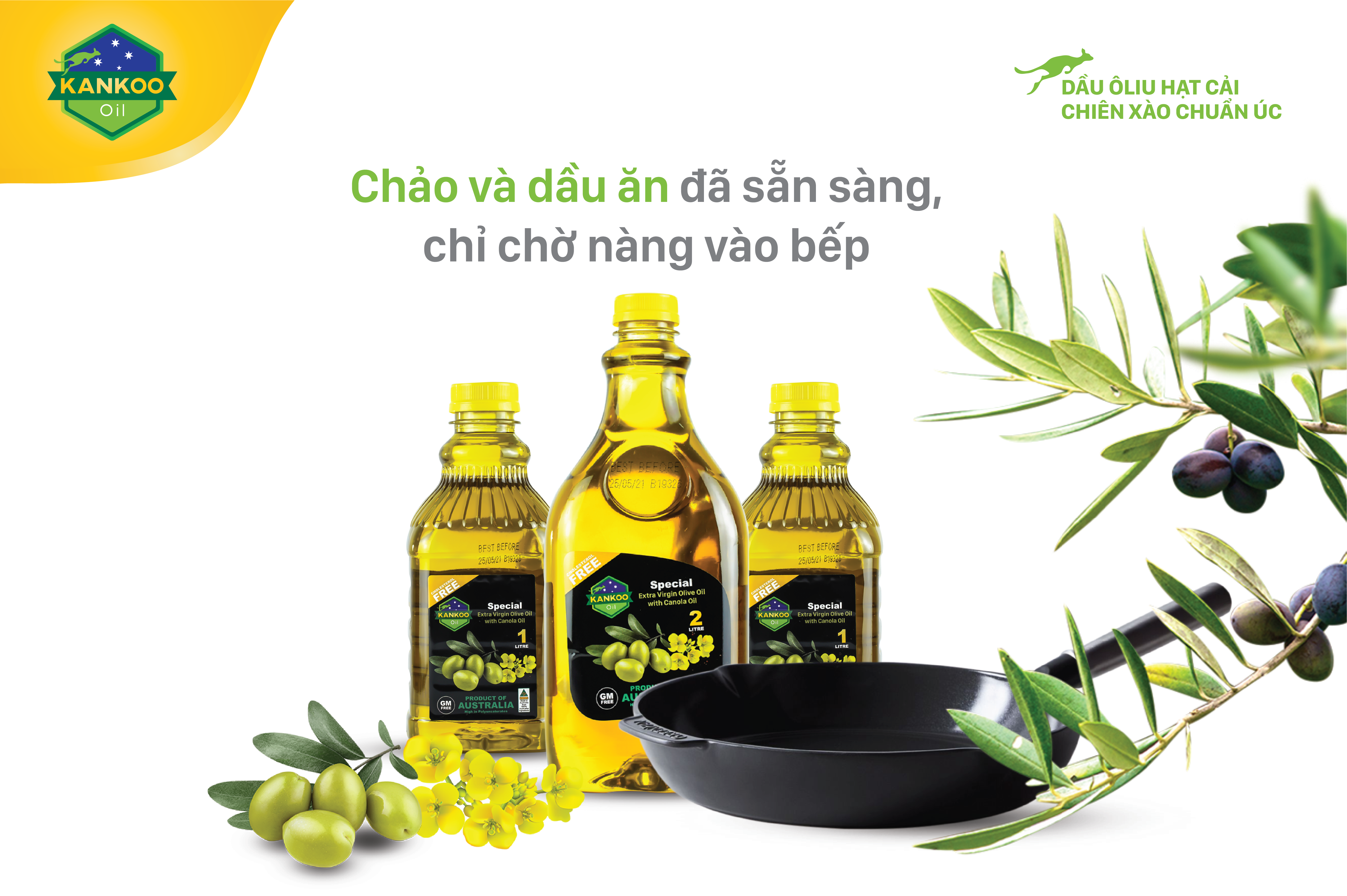 Combo 5 chai Dầu ăn Oliu hạt cải nhãn hiệu KANKOO Oil Australian Liquid Gold nhập khẩu từ Úc (5 chai x 1 lít)