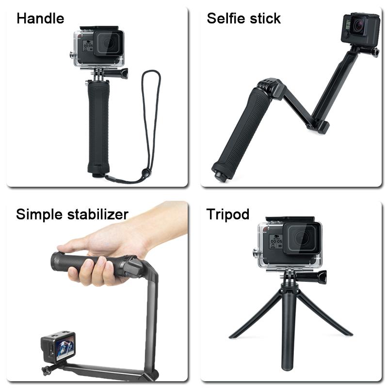 Selfie không thấm nước 3 lần Stick 3 Way Stand Monopod Mini Chân máy cho GoPro 11 10 9 8 7 6 Insta360 Phụ kiện camera hành động OSMO
