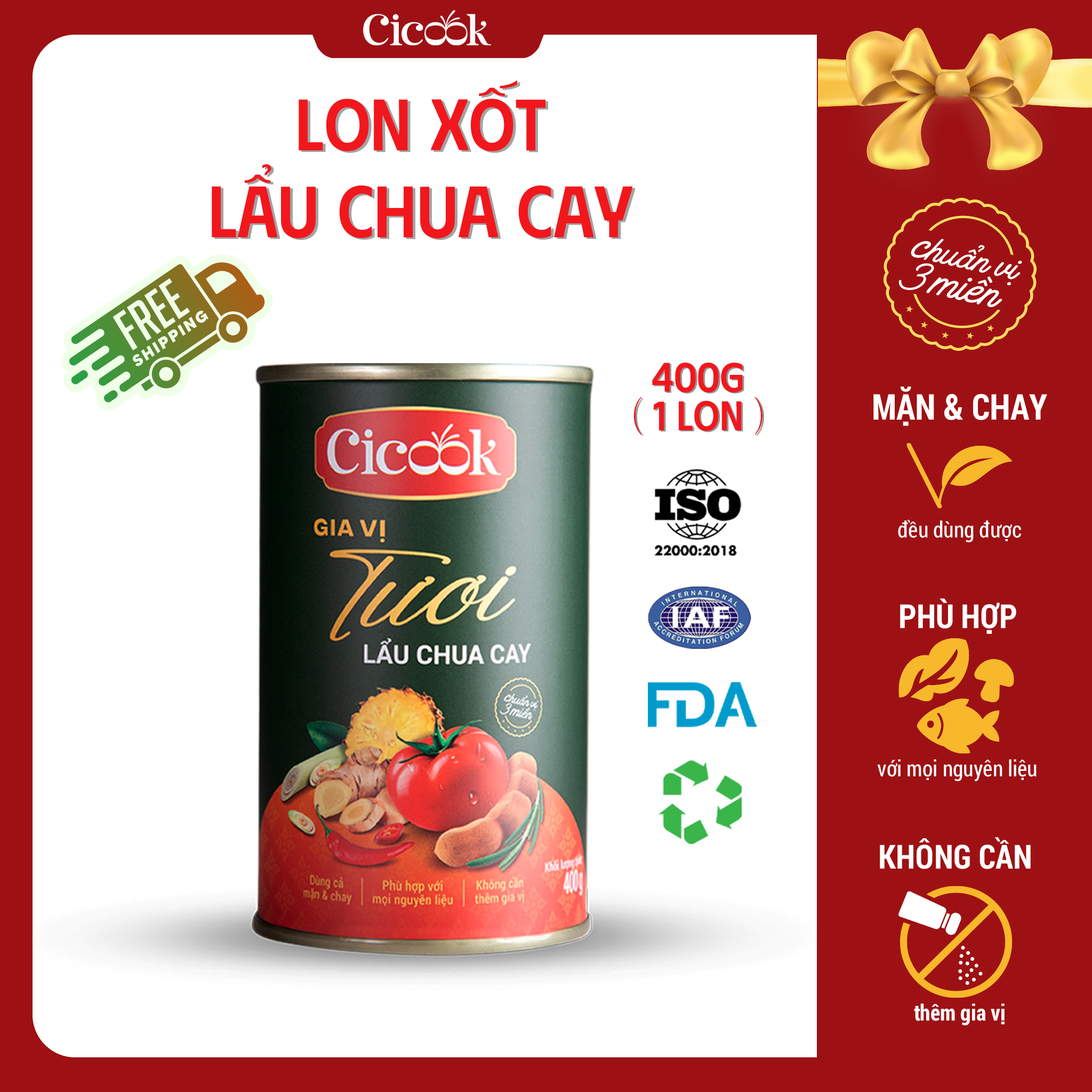 Lon Xốt Lẩu Chua Cay Cicook 400g LCC330V