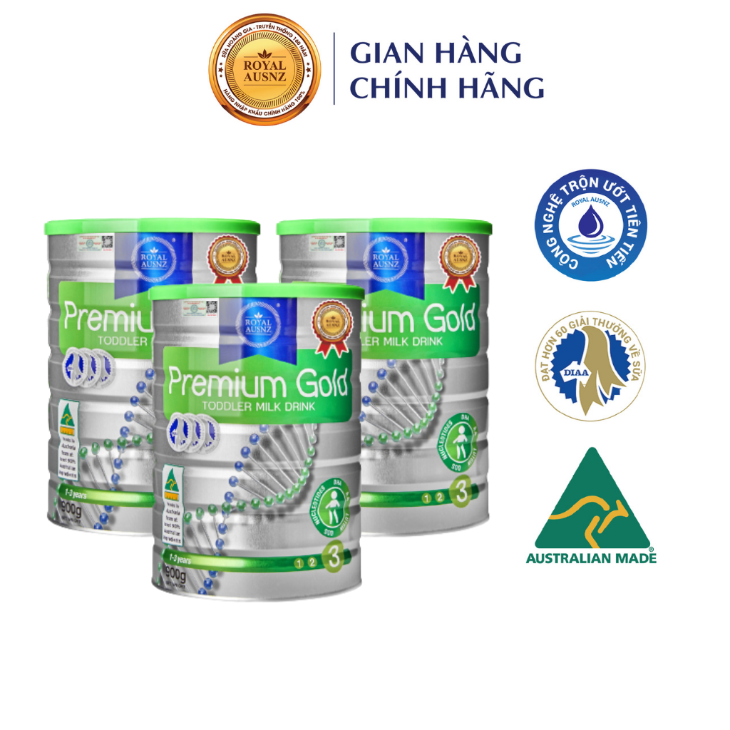 Combo 3 Hộp Sữa Bột Premium Gold Số 3 ROYAL AUSNZ Tăng Sức Đề Kháng, Phát Triển Chiều Cao Cho Bé 900g/hộp