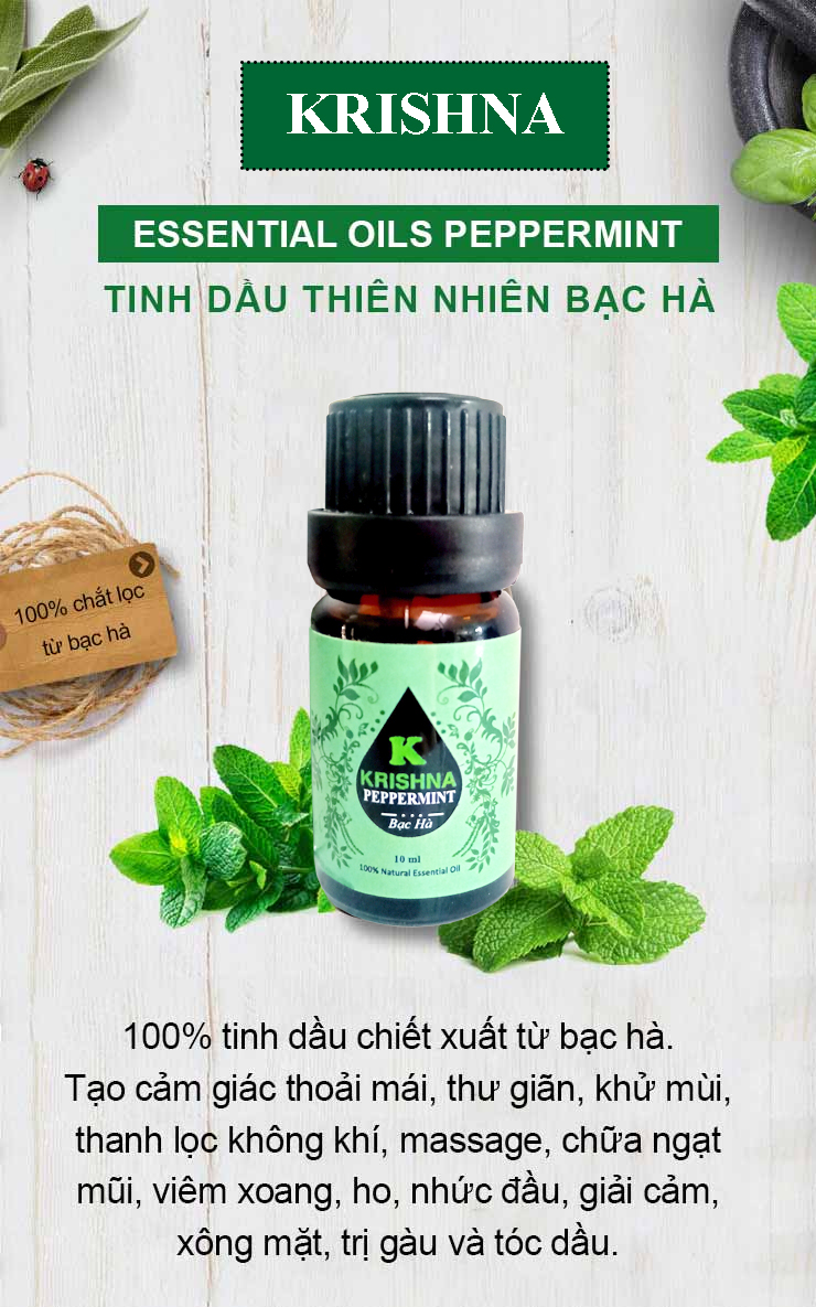 Tinh Dầu Bạc Hà Krishna nguyên chất nhập khẩu 50 ml - Tinh Dầu Thiên Nhiên Nguyên Chất, Tinh Dầu Xông Phòng, Giúp Giảm Stress, Xua Đuổi Côn Trùng Và Khử Mùi Hiệu Quả, Giảm Stress, Xua Đuổi Côn Trùng Và Khử Mùi Hiệu Quả.
