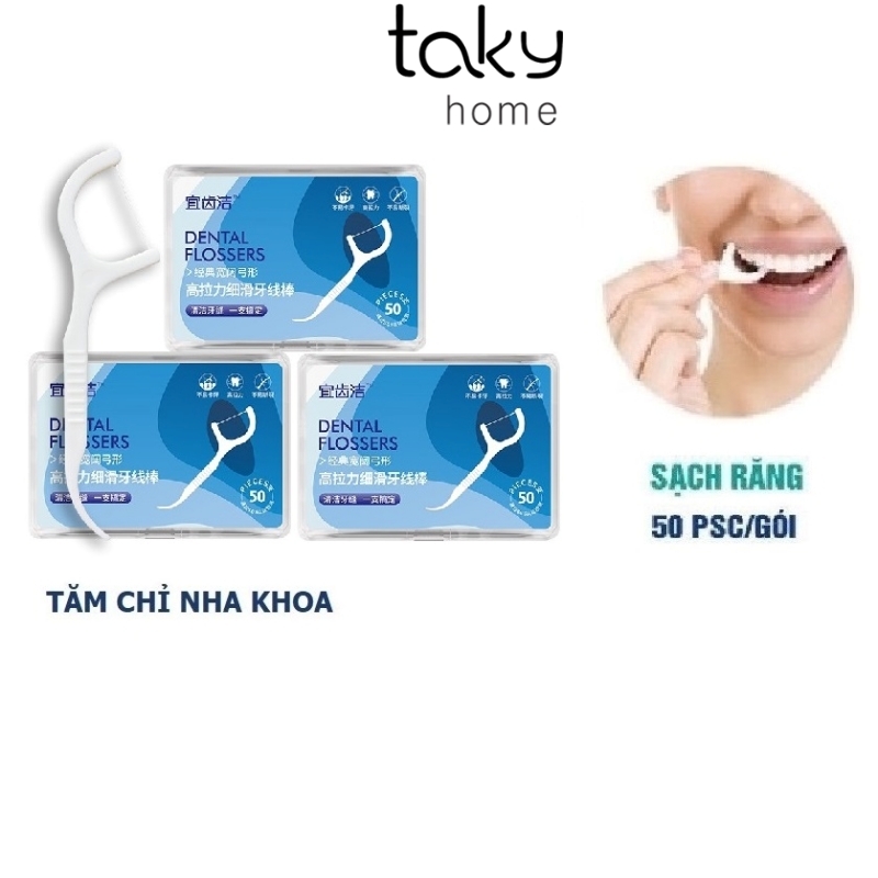 Hộp 50 Tăm Chỉ Nha Khoa Chất Lượng Cao, Vệ sinh Răng Miệng Sạch Sẽ, Răng Chắc Khỏe, An Toàn, Tiện Lợi. TakyHome 7035