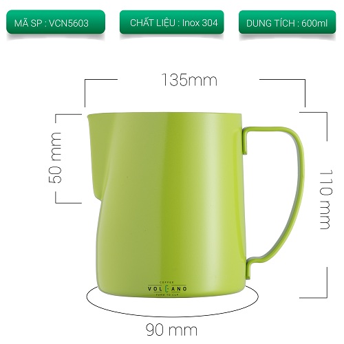 Ca inox 304 đánh sữa mũi nhọn 600ml