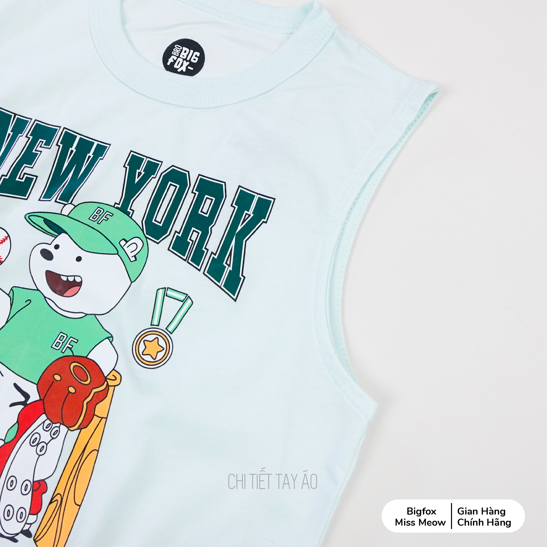 Bộ ba lỗ cho bé trai Bigfox Miss Meow chất cotton in Gấu size đại 3,7,9,11 tuổi 30kg 40kg