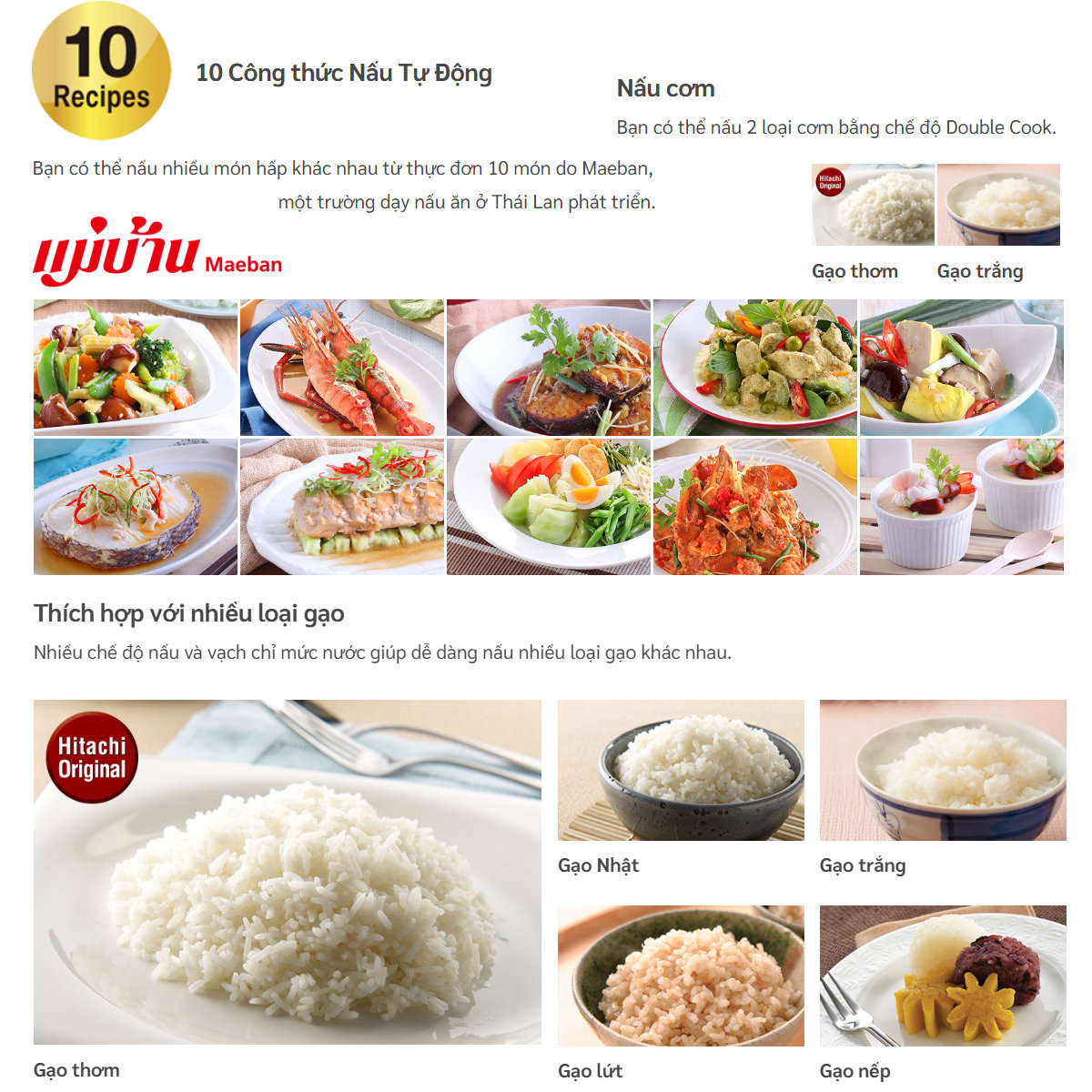 Nồi cơm điện tử 1.8 lít Hitachi RZ-D18WFY (BK) công nghệ Double Cook, sản xuất Thái Lan - Hàng chính hãng