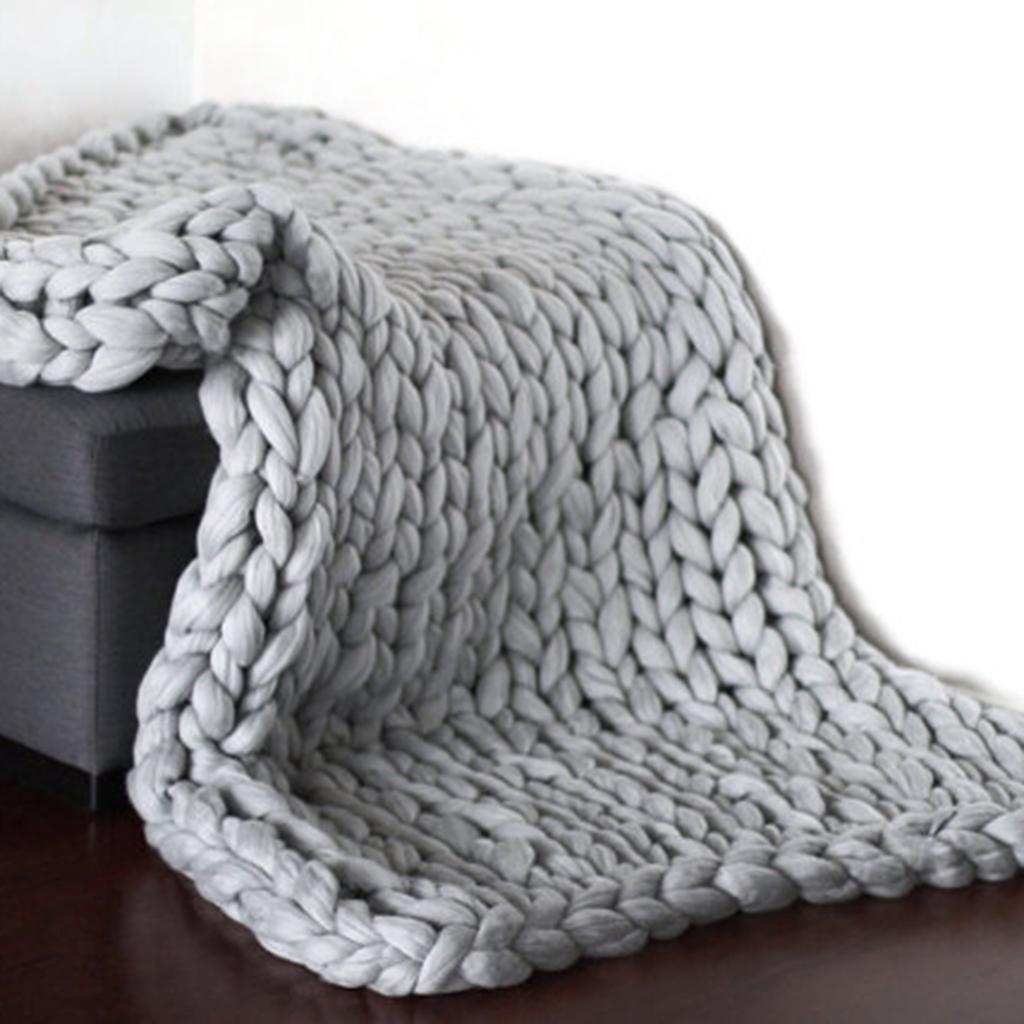 New Handmade Chunky Knitted Blanket Wool Thick Decor 120*150