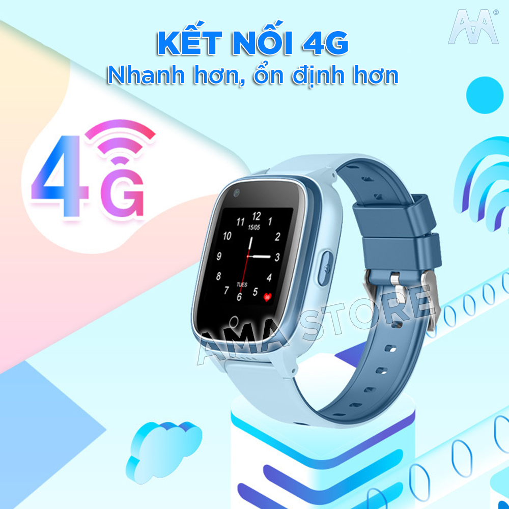 Đồng hồ Thông minh gắn Sim nghe gọi Chống nước IP67 Gọi Video call Định vị GPS, WIfi dàn cho Trẻ em học sinh cấp 1 2 5 6 7 8 9 10 11 12 tuổi AMA Watch D32 Hàng nhập khẩu