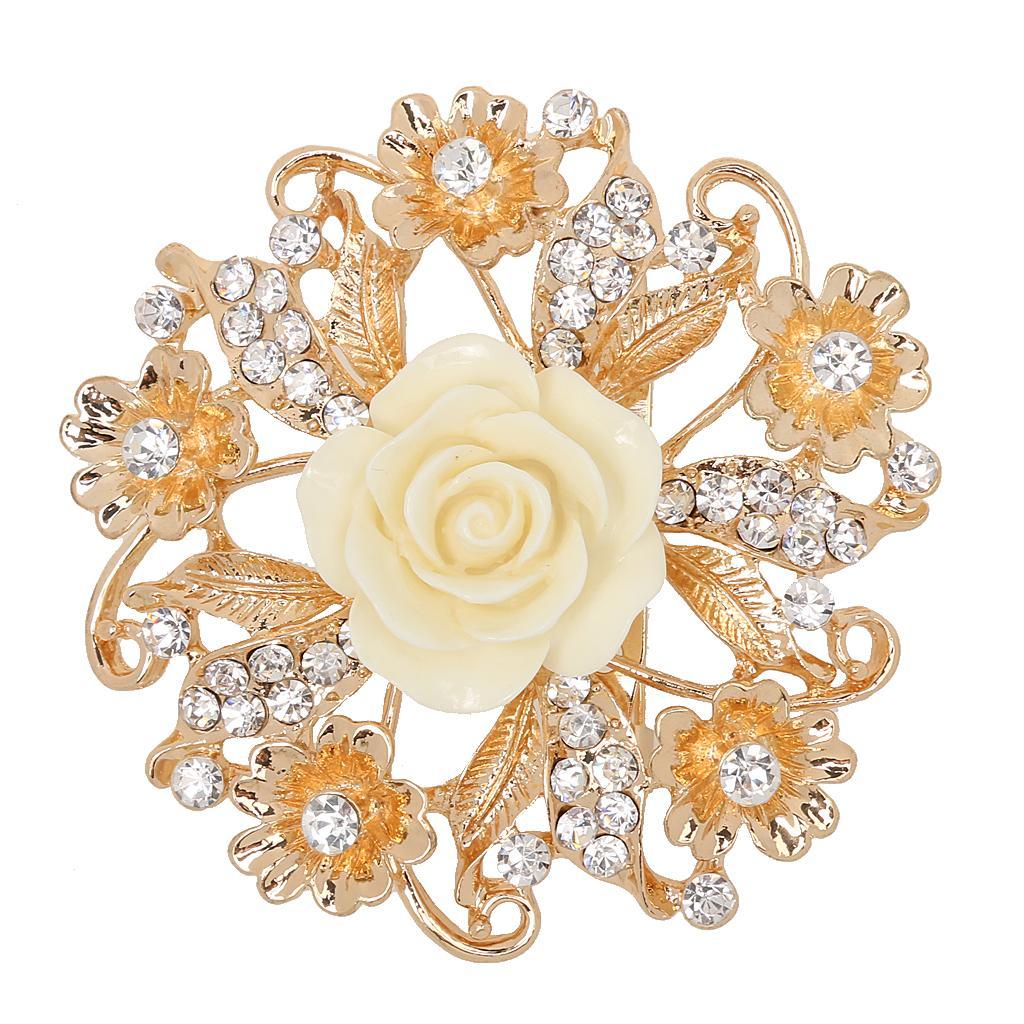 Diamante Rhinestone Flower Brooch for Wedding Party Collar Clip Scarf Buckle