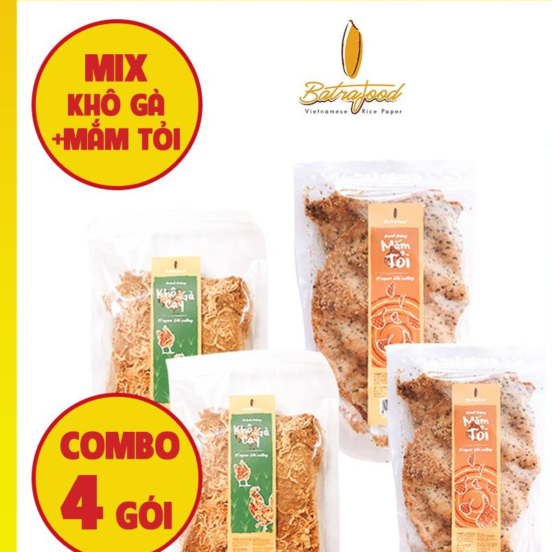 (Combo 4 gói tiết kiệm) Bánh Tráng Nướng Khô Gà và Mắm Tỏi Batrafood