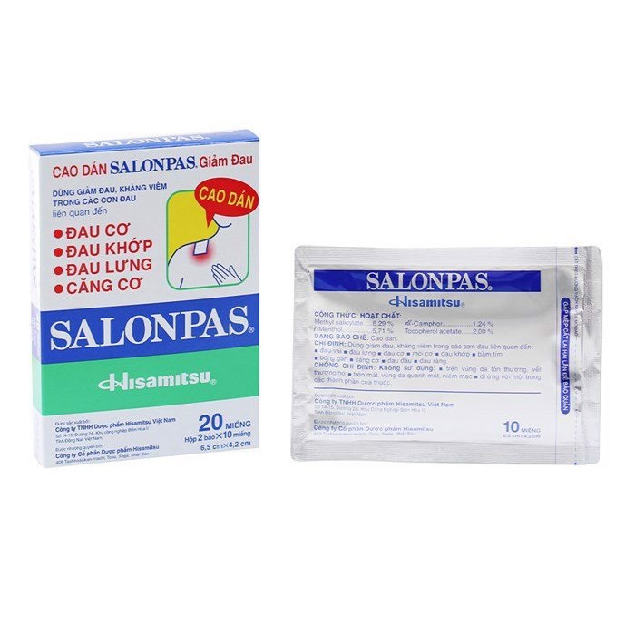 Miếng dán Salonpas Hisamitsu giảm đau - kháng viêm (2 bao x 10 miếng/hộp)