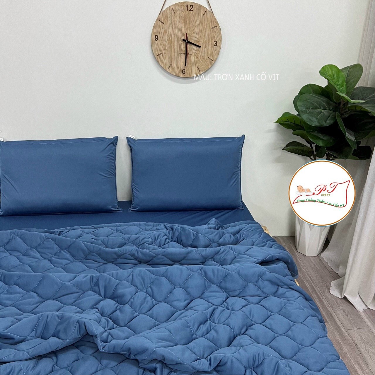 Ga Chống Thấm Cao Cấp PT Mẫu Họa Tiết Trơn Xanh Cổ Vịt