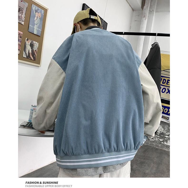Áo Khoác Bomber Nhung Gân Tăm 2 Lớp IN LOGO Form Rộng Unisex Nam Nữ Phong Cách Hàn Quốc Ulzzang