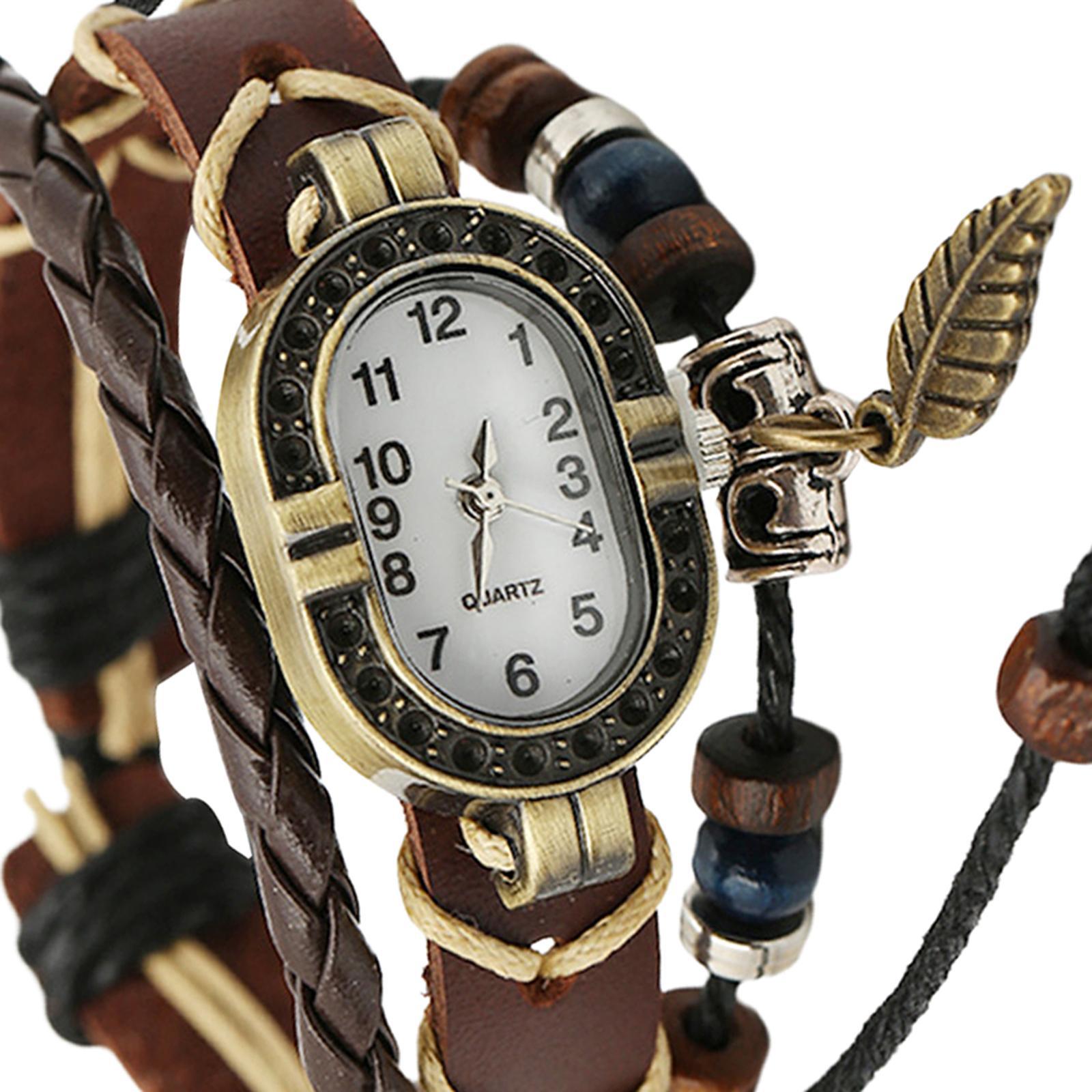 Hip Hop Punk Style Wrist Watch PU Leather Belt Strap Cuff Watch Bracelet,