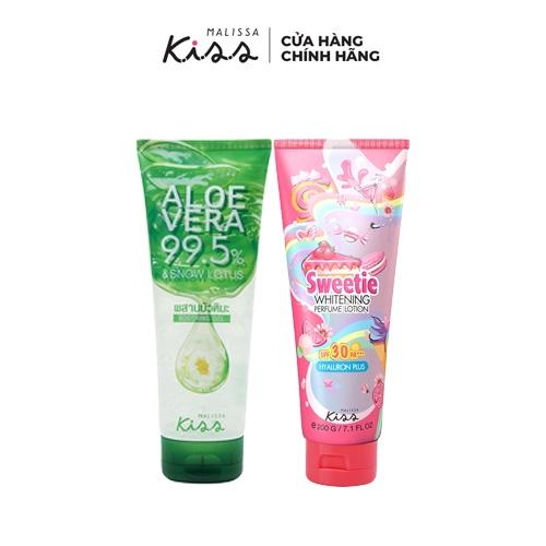 Bộ đôi Dưỡng Ẩm Chống Nắng Hương Nước Hoa Malissa Kiss SPF30 Pa+++ Sweetie và Gel Aloe Vera 99.5% Nha đam, sen tuyết