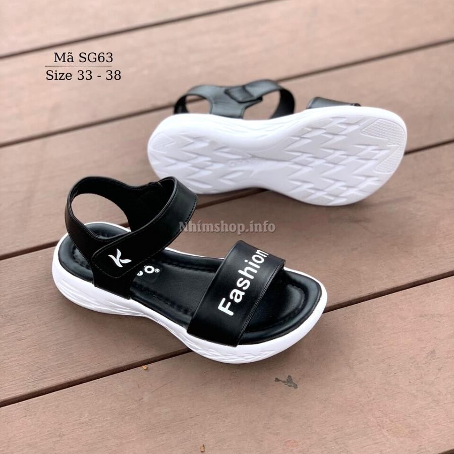 Dép sandal quai hậu bé gái KENTO quai ngang Fashione kiểu dáng thể thao năng động và cá tính, chất liệu da mềm êm, đế siêu nhẹ chống trơn màu đen cho trẻ em NHÍM SHOP SG63