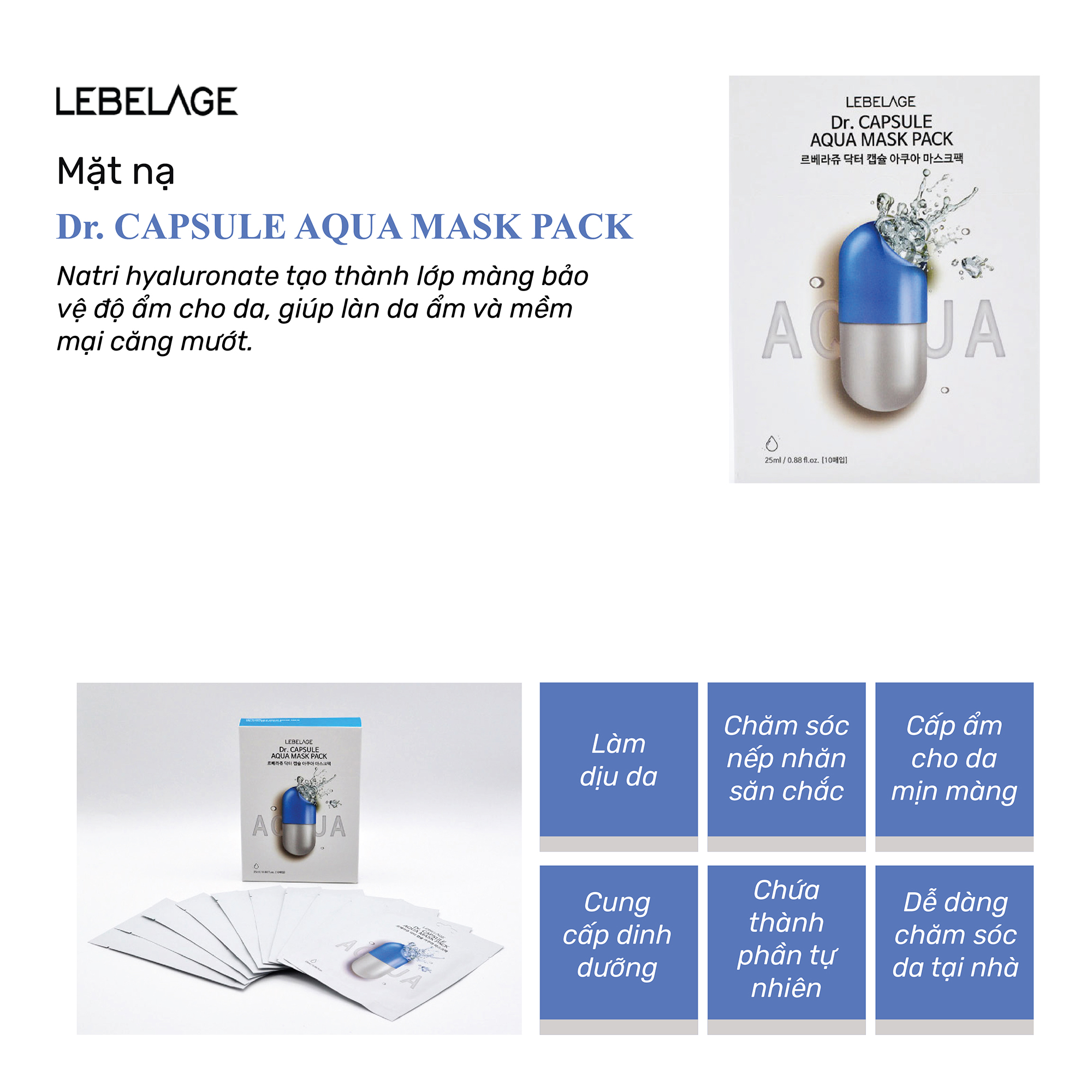 Mặt Nạ Aqua Cấp Nước và Dưỡng Ẩm Da Lebelage Dr.capsule Hàn Quốc 25ml