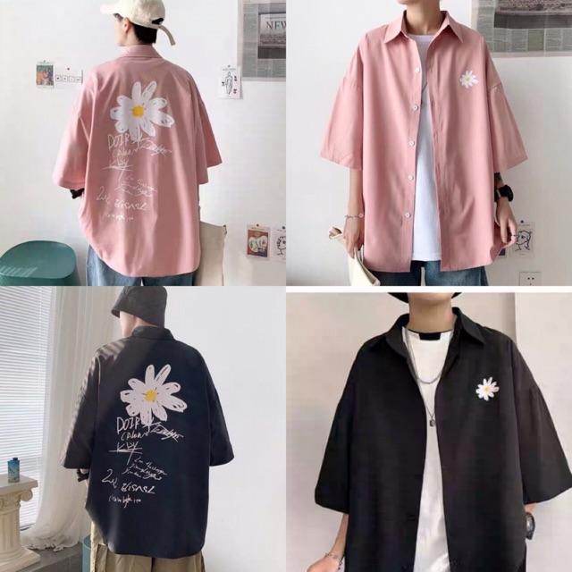 Áo khoác sơ mi hoa cúc Áo sơ mi unisex nam nữ form rộng khoác ngoài freesize