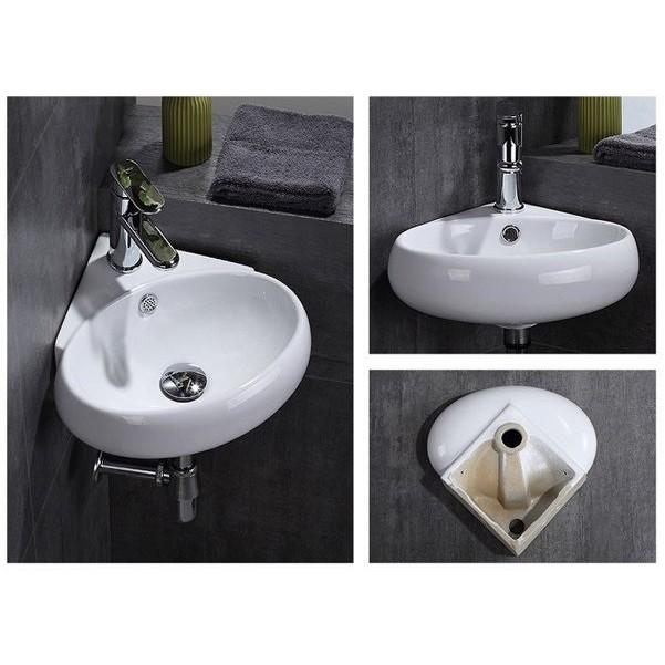 Lavabo góc màu trắng, treo tường nhỏ gọn