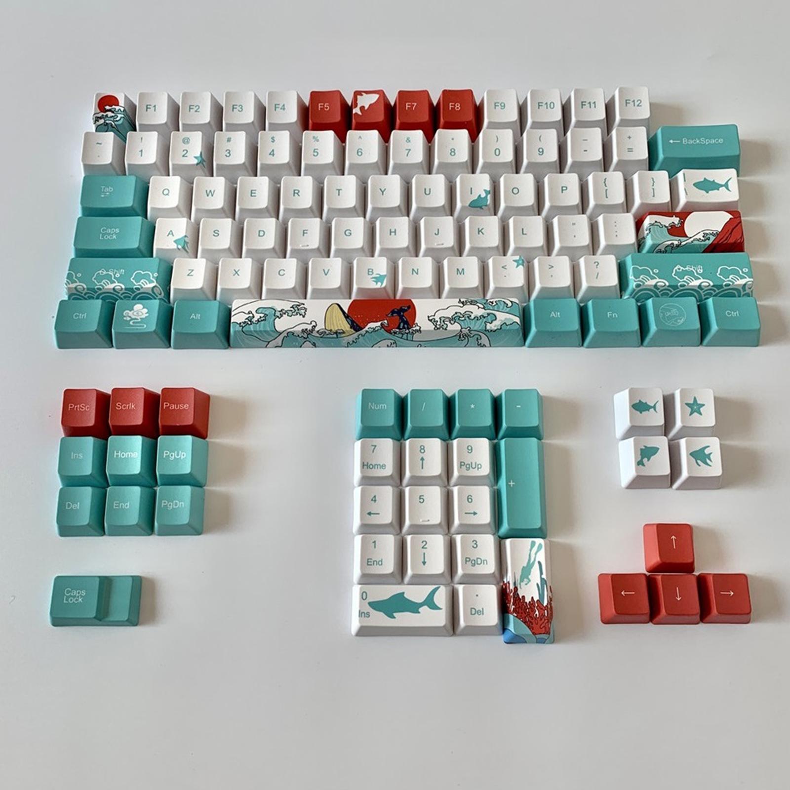 Coral Sea Ukiyo-e DYE-SUB PBT Keycaps for Most Mechanical Keyboards English