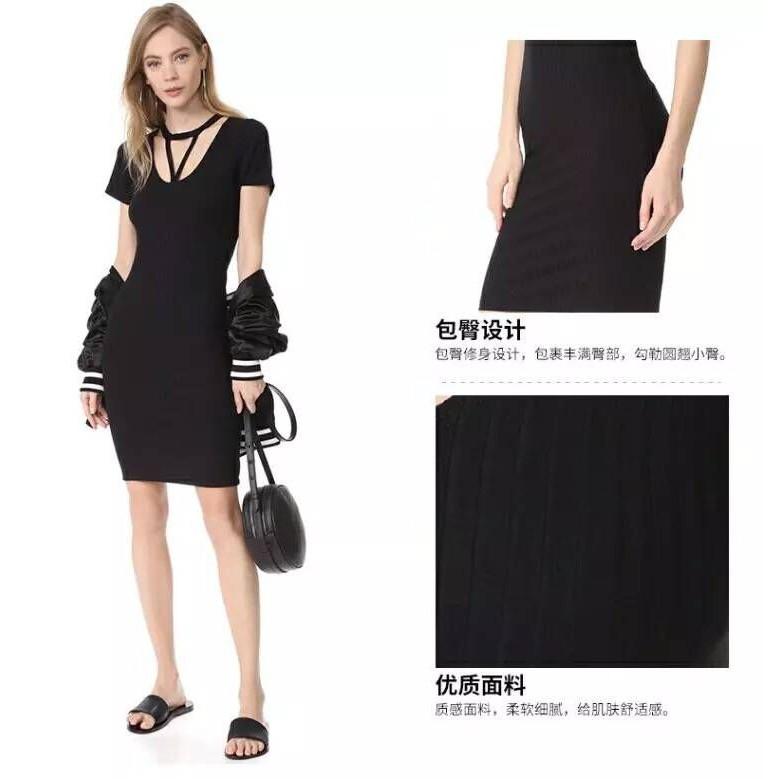 Đầm Ôm Body Thun Đen Gân Siêu Mềm Mịn Cổ Áo