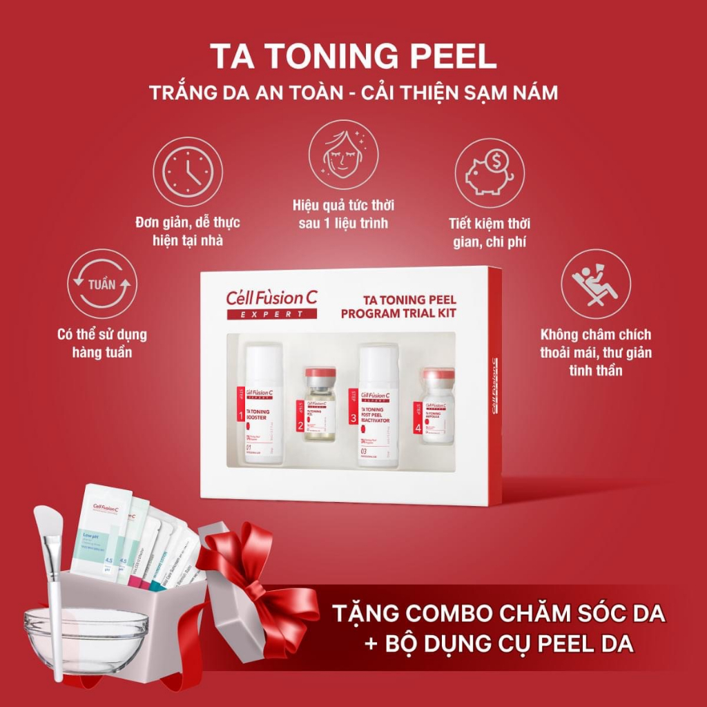 Giải Pháp Peel 4 Bước Dưỡng Trắng An Toàn, Cải Thiện Sắc Tố Da Cell Fusion C Expert TA TONING PEEL KIT