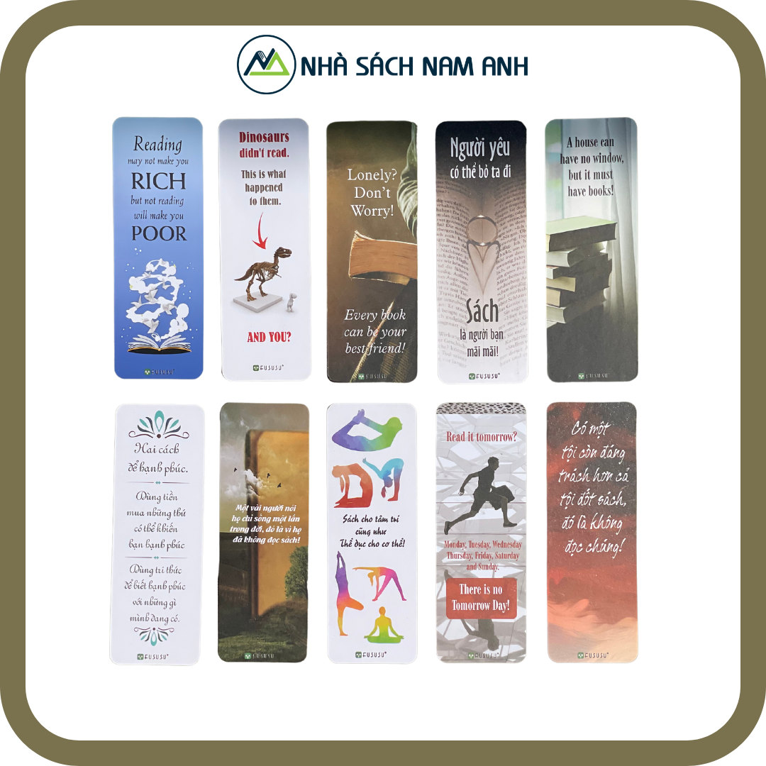 Bộ 10 Bookmark Song Ngữ Truyền Cảm Hứng Đọc Sách Fususu