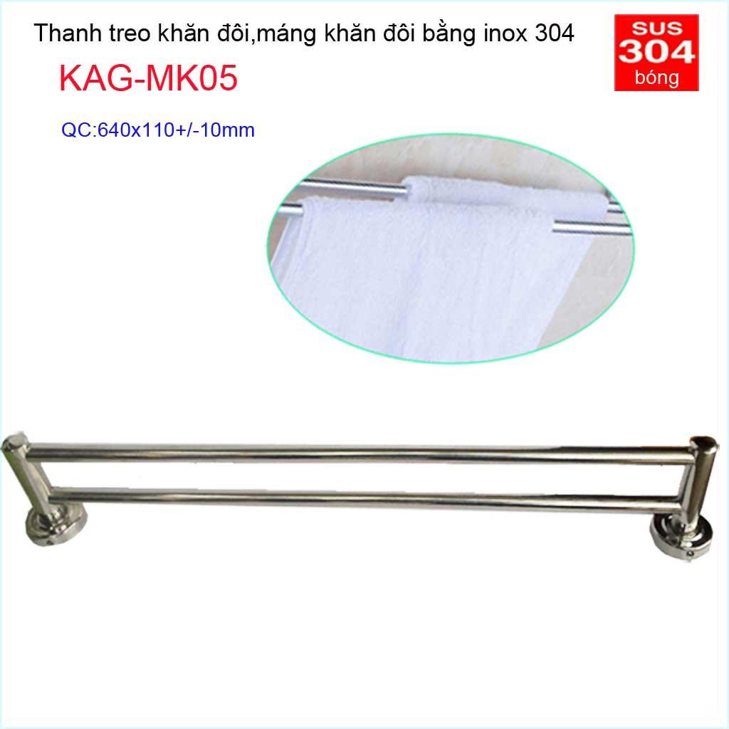 Thanh treo khăn đôi nhà tắm, giá treo khăn Inox, máng khăn KAG-MK05