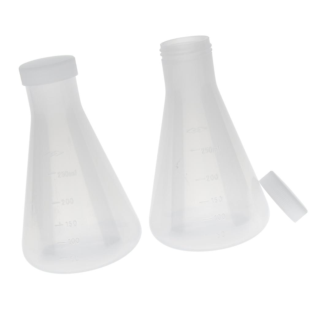 2 Cái 250ml Tốt Nghiệp Thu Hẹp Miệng Nhựa Erlenmeyer Flask Conical Flask Lab
