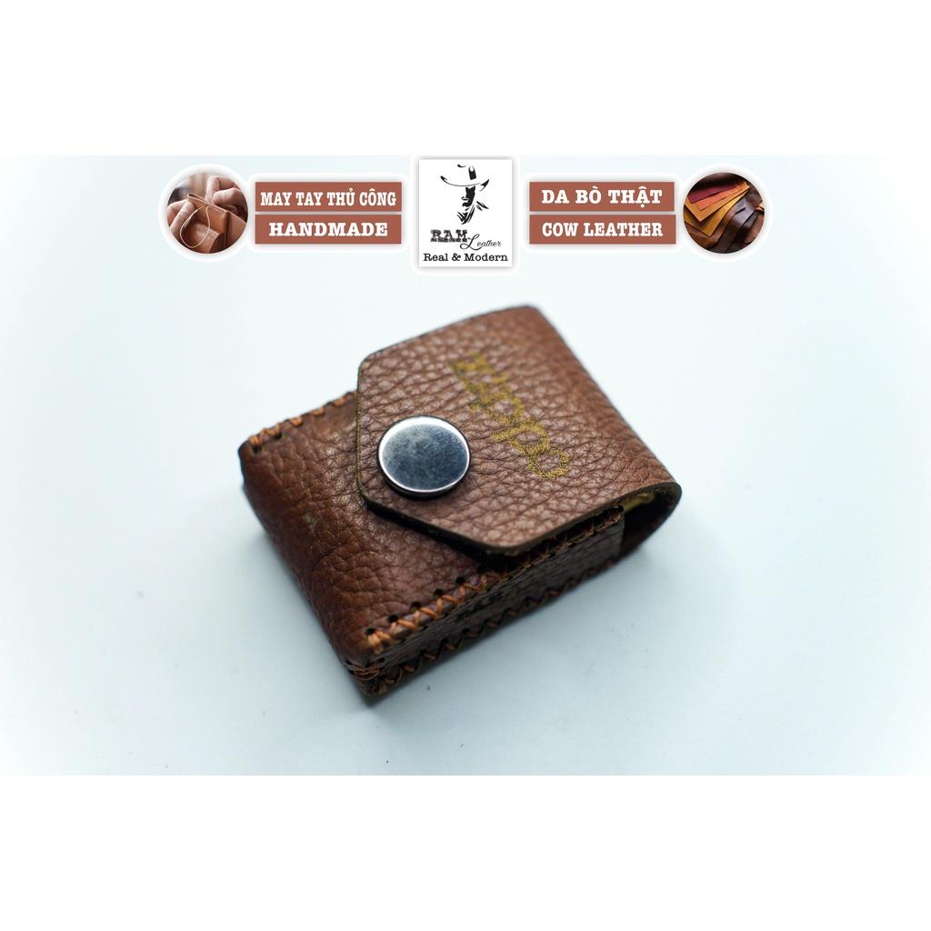 Bao da Zippo da bò thật mill hạt nâu mận mềm mại - chính hãng RAM Leather