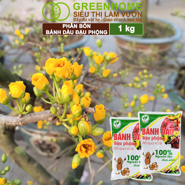 Bánh Dầu Đậu Phộng Greenhome, Bao 1kg, Phân Bón Hữu Cơ Hàm Lượng Đạm Cao, Chuyên Hoa, Rau, Củ, Quả, Kiểng