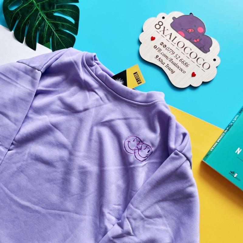 ÁO SWEATER FORM RỘNG MÀU TÍM THÊU MẶT CƯỜI