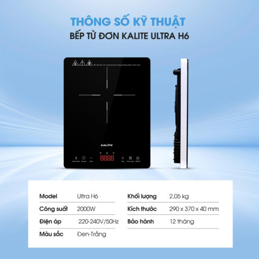 [Hàng chính hãng] Bếp Từ Đơn KALITE Ultra H6 2000W - Cảm Ứng Sensor Touch Mặt Kính Pha Lê Cao Cấp - 8 Mức Công Suất