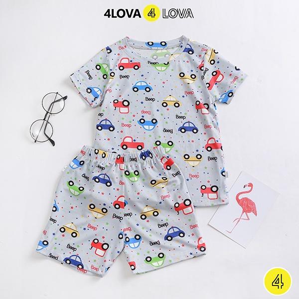 Bộ quần áo thun cộc tay cho bé hoạt hình unisex 4LOVA chất cotton lạnh mềm, mát hàng chính hãng