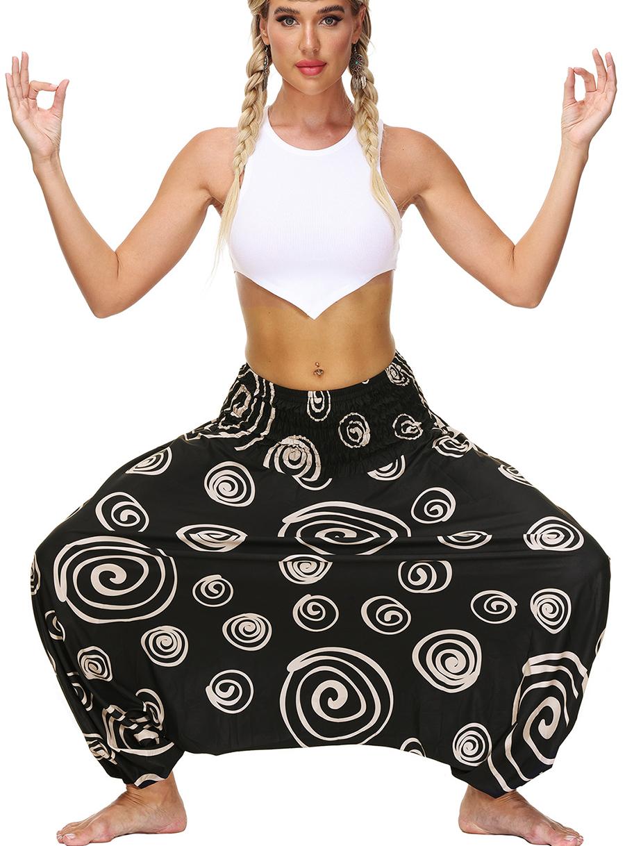 Năm 2021 Nữ Boho Cao Cấp Quần Tập Yoga, Rời Hậu Cung Quần Hippie Palazzo Flowy Áo Quần Đi Biển