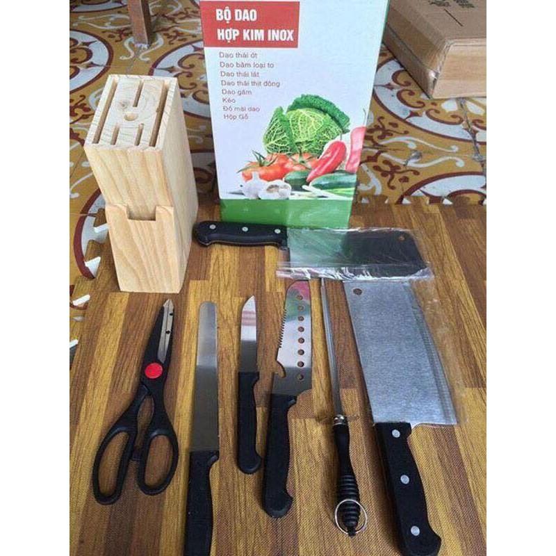 Bộ Dao 7 Món Tiện Dụng Tặng Kèm Giá Gỗ Để Dao