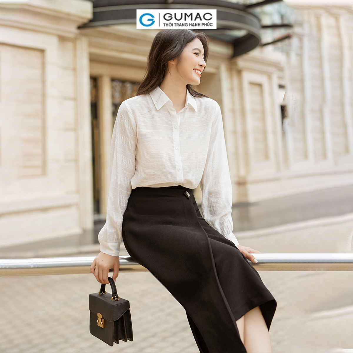 Áo sơ mi nữ tay dài tơ sọc mềm mát thời trang GUMAC AD06018