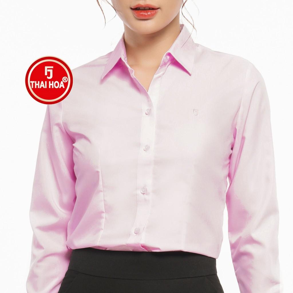 Áo sơ mi nữ Thái Hòa 047-03-01 vải cotton mềm mại thoáng mát màu hồng