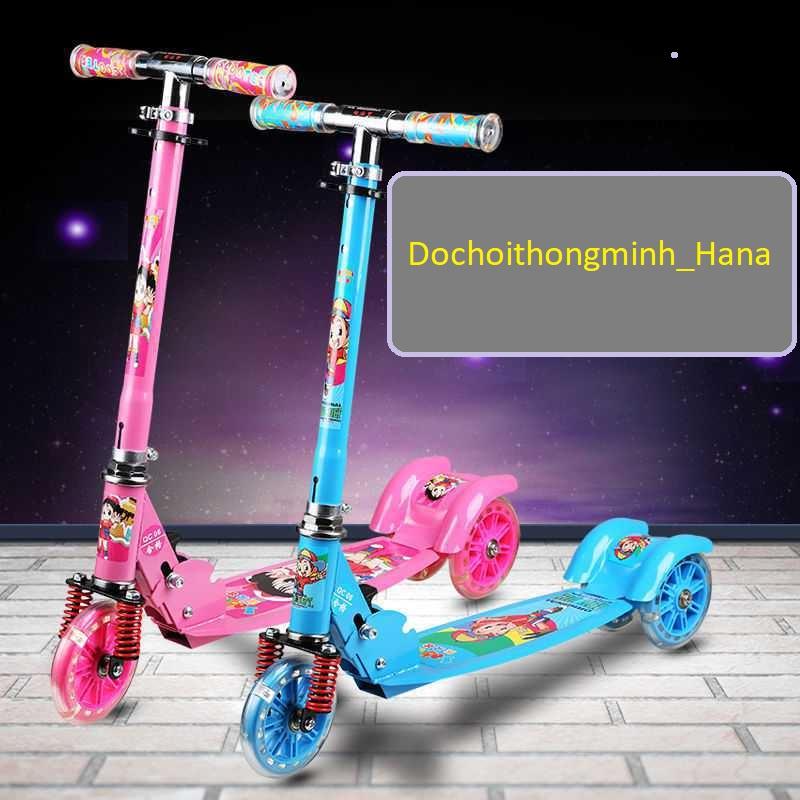 Xe scooter khung sắt cho bé HCM-LOẠI TO Xe trượt trẻ em 3 bánh gấp gọn có đèn phát sáng, khung sắt cứng cáp.