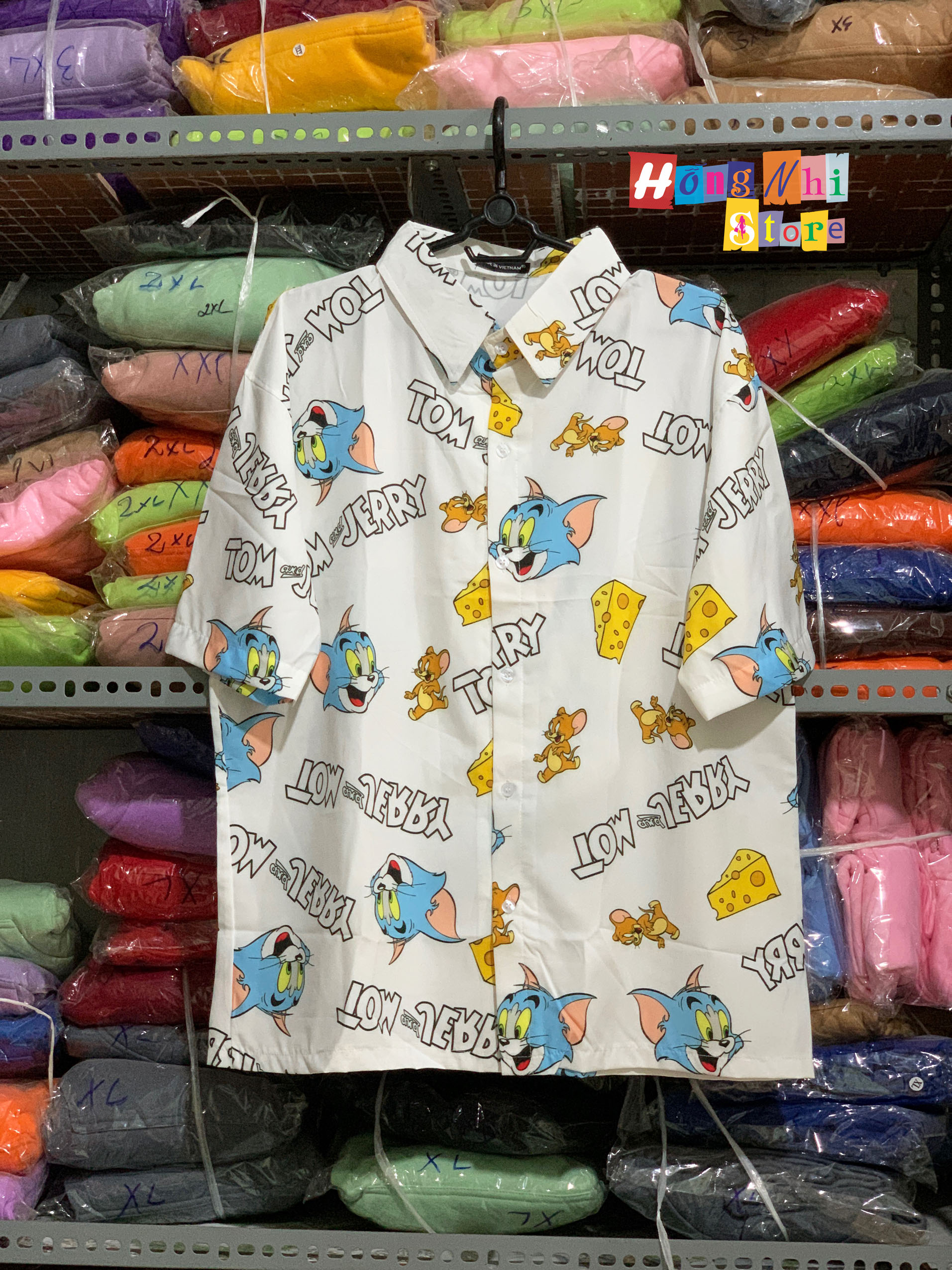 Áo Sơ Mi Hoạ Tiết Tay Lỡ Dáng Rộng, Sơ Mi Tay Lửng Unisex - MM