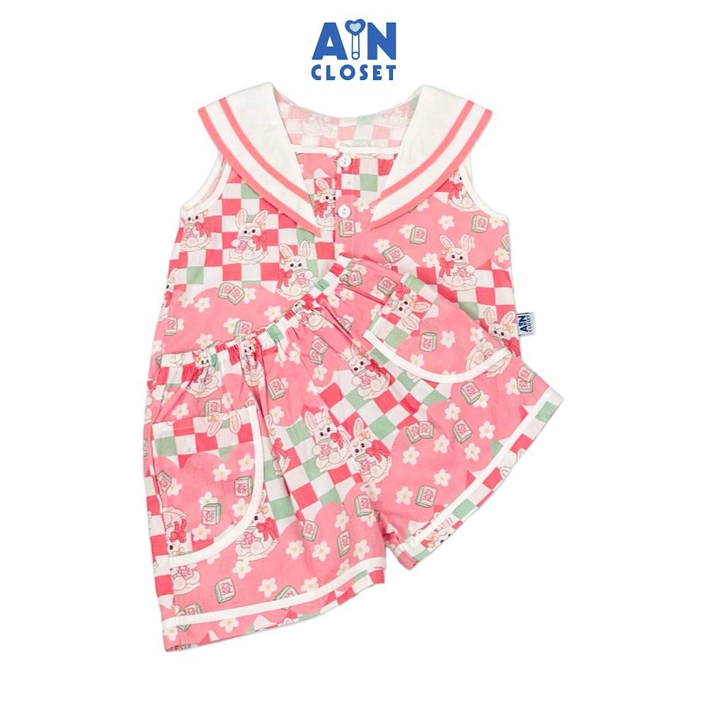 Hình ảnh Bộ quần áo Ngắn bé gái họa tiết Thỏ Caro Hồng cotton - AICDBGIHTGAJ - AIN Closet