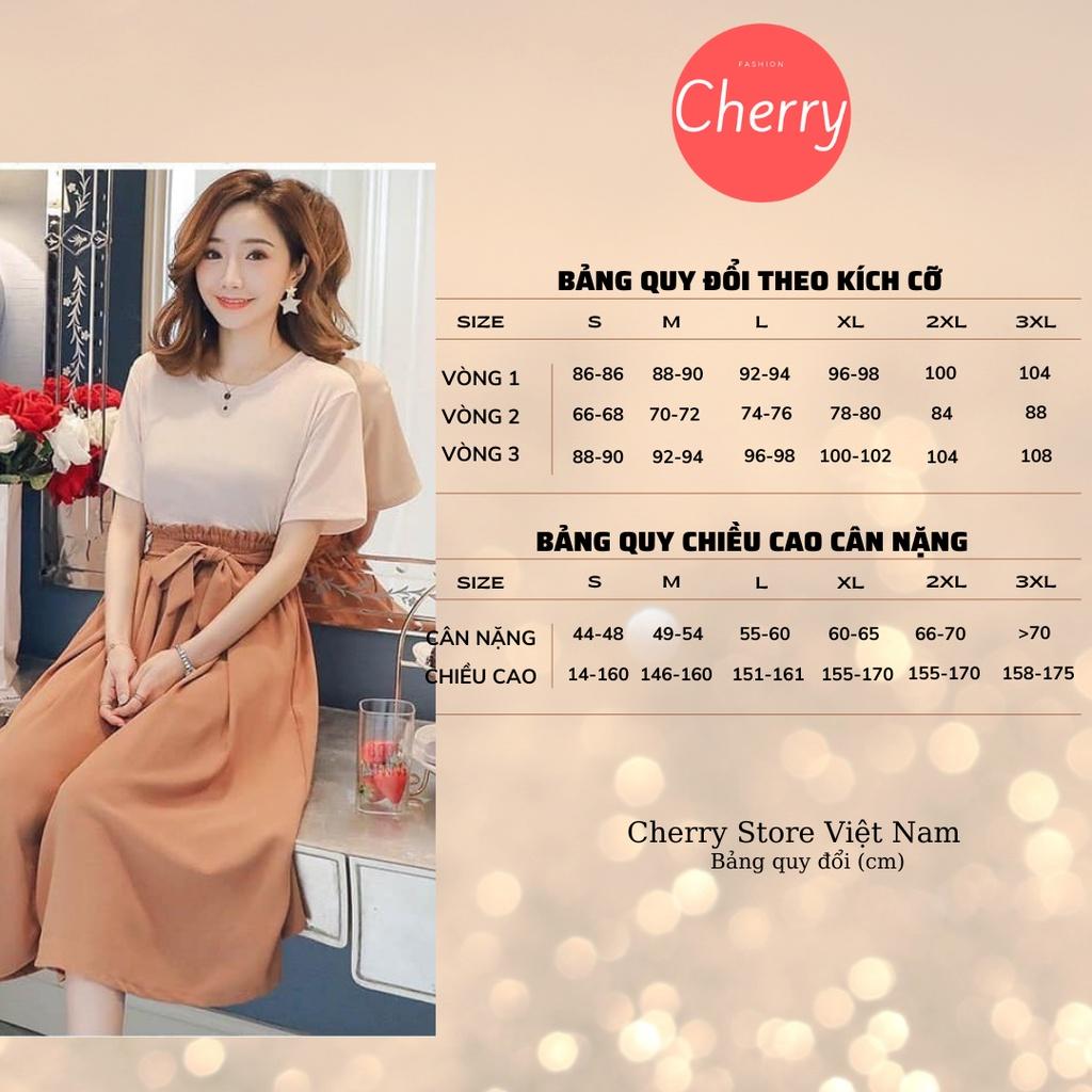 Quần ống rộng giả váy kết hợp áo phông cotton chất xịn CHERRY Chân quần ống rộng thoát eo đẹp V019