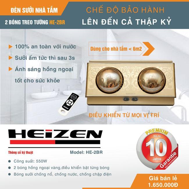 Đèn sưởi nhà tắm Heizen 2 bóng vàng HE2BR
