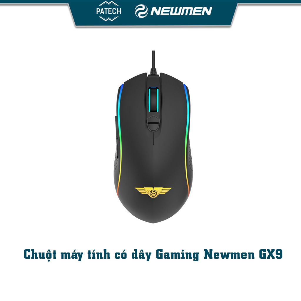 Chuột máy tính có dây Gaming Newmen GX 9, Sensor Pixart PMW3330, 14400DPI, Switch Kailh GM2.0, độ bền 20 triệu lượt nhấp,LED 16,8 triệu màu, phù hợp game thủ chuyên nghiệp- Hàng chính hãng